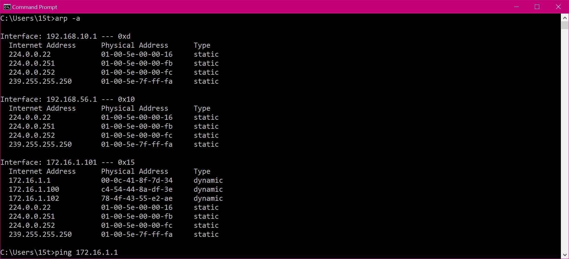 using arp command to find mac address